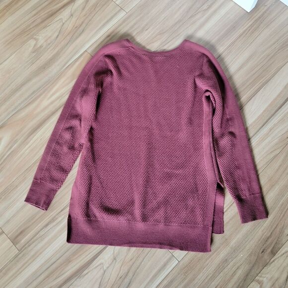 Athleta Thermal Honeycomb Split Hem Crewneck Merino Wool Pullover Sweater Rust - Picture 9 of 15